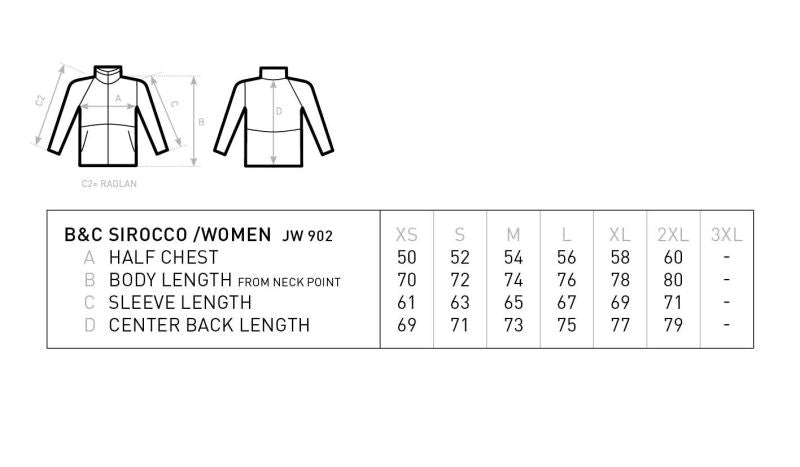 Tabela velikosti za Ženska vetrovka B&C Sirocco Women