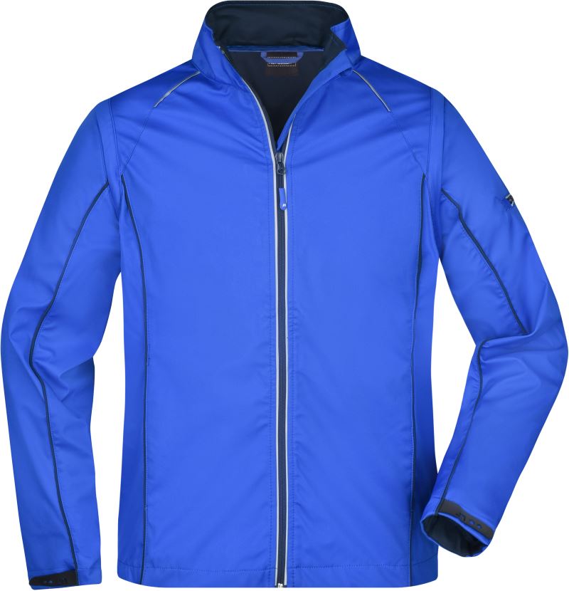 Moška softshell jakna James & Nicholson z snemljivimi rokavi, črna, z kapuco in vodoodporno površino.