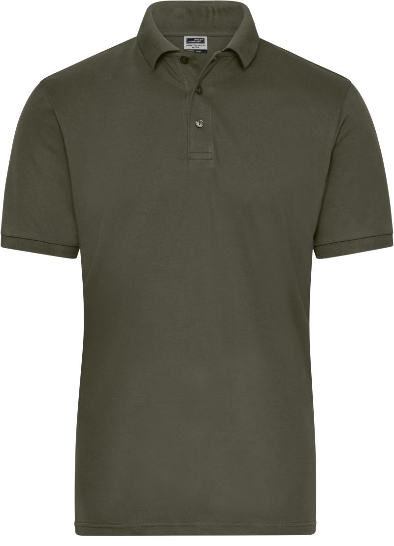 Moška delovna polo majica James & Nicholson JN1806, modra, s kratkimi rokavi in ovratnikom, prikazana v sliki.