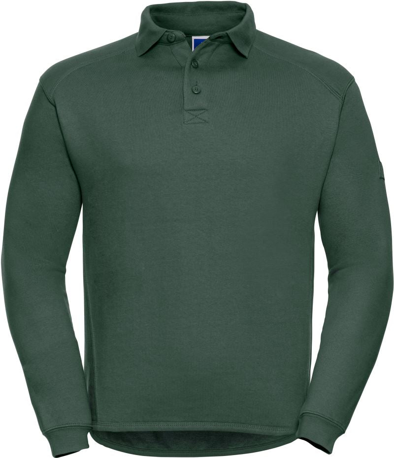 Moška polo majica Russell z dolgimi rokavi, modra barva, prikazana na modelu, primerna za vsakodnevno nošenje.