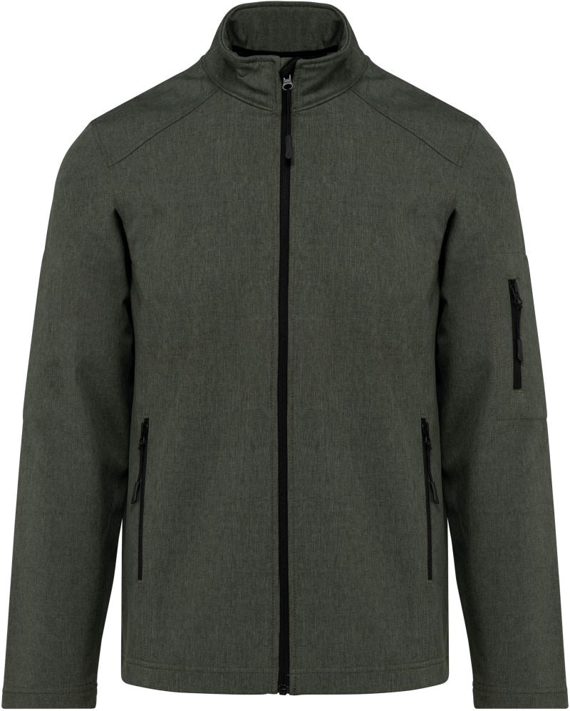 Men's Kariban K401 jacket displayed hanging, featuring a casual design with front pockets and a zip closure.