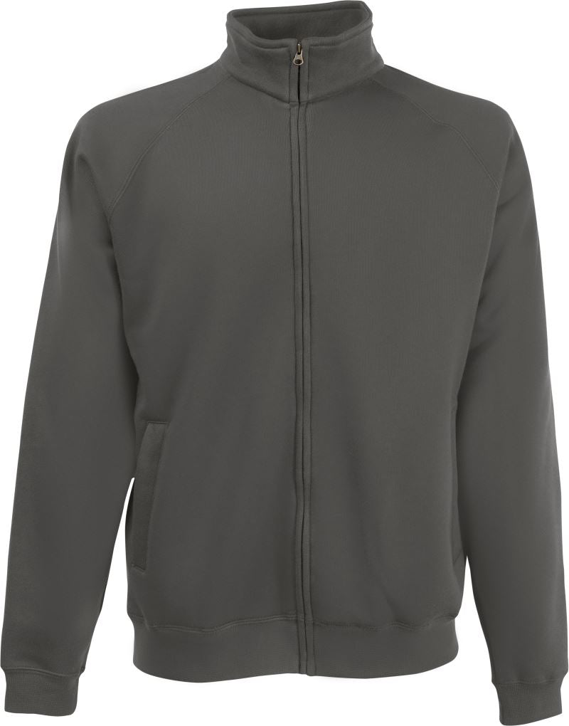 Moški pulover F.O.L. Premium Sweat Jacket, modre barve, z ovratnikom in žepki, prikazan na modelu.