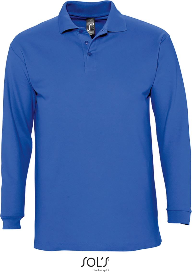 Moška polo majica SOL'S Winter II z dolgimi rokavi, modra barva, udobno in stilno oblačilo za vsak dan.
