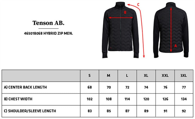 Tabela velikosti za Moška hibridna jakna Tenson TXlite Hybrid Zip Men