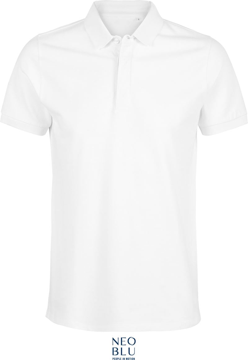 Moška polo majica NEOBLU Owen z kratkimi rokavi, modna in udobna, prikazana na modelu v beli barvi.