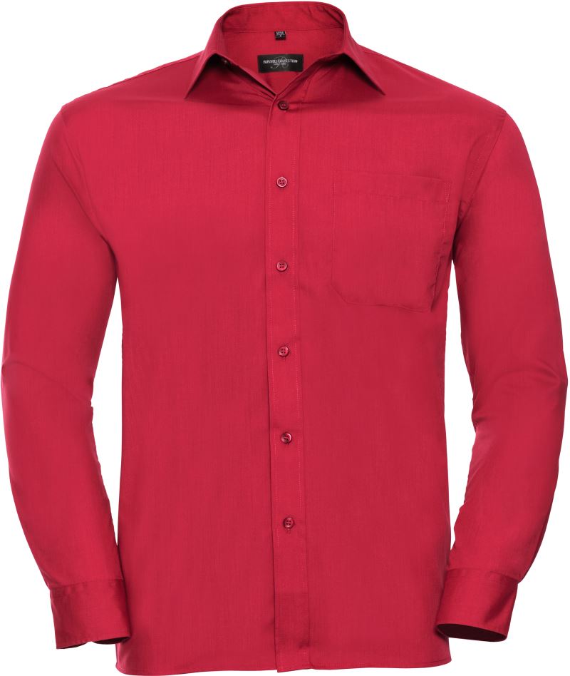 Moška poplin srajca Russell Athletic z dolgimi rokavi, modra barva, elegantno krojenje, primerna za vsakodnevno nošenje.