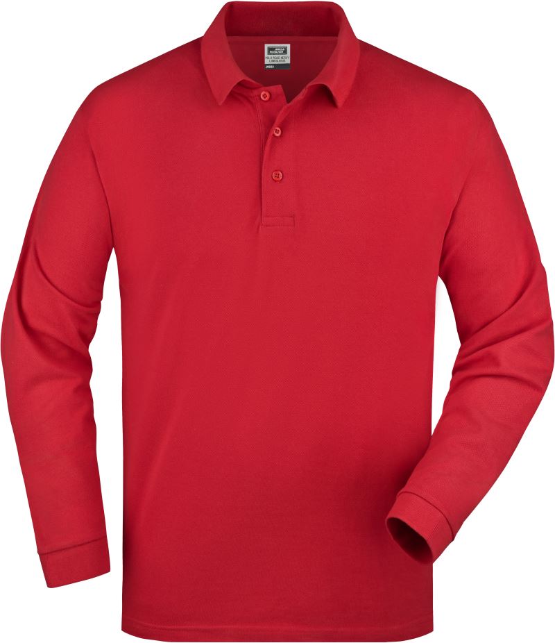 Moška polo majica James & Nicholson JN 22 z dolgimi rokavi, modra barva, prikazana na modelu