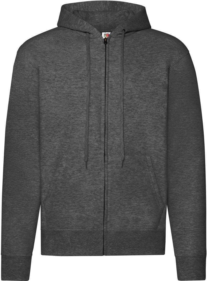 Moški kapucar na zadrgo Fruit of the Loom, udoben in topel sweatshirt z kapuco in zadrgo, v sivi barvi.