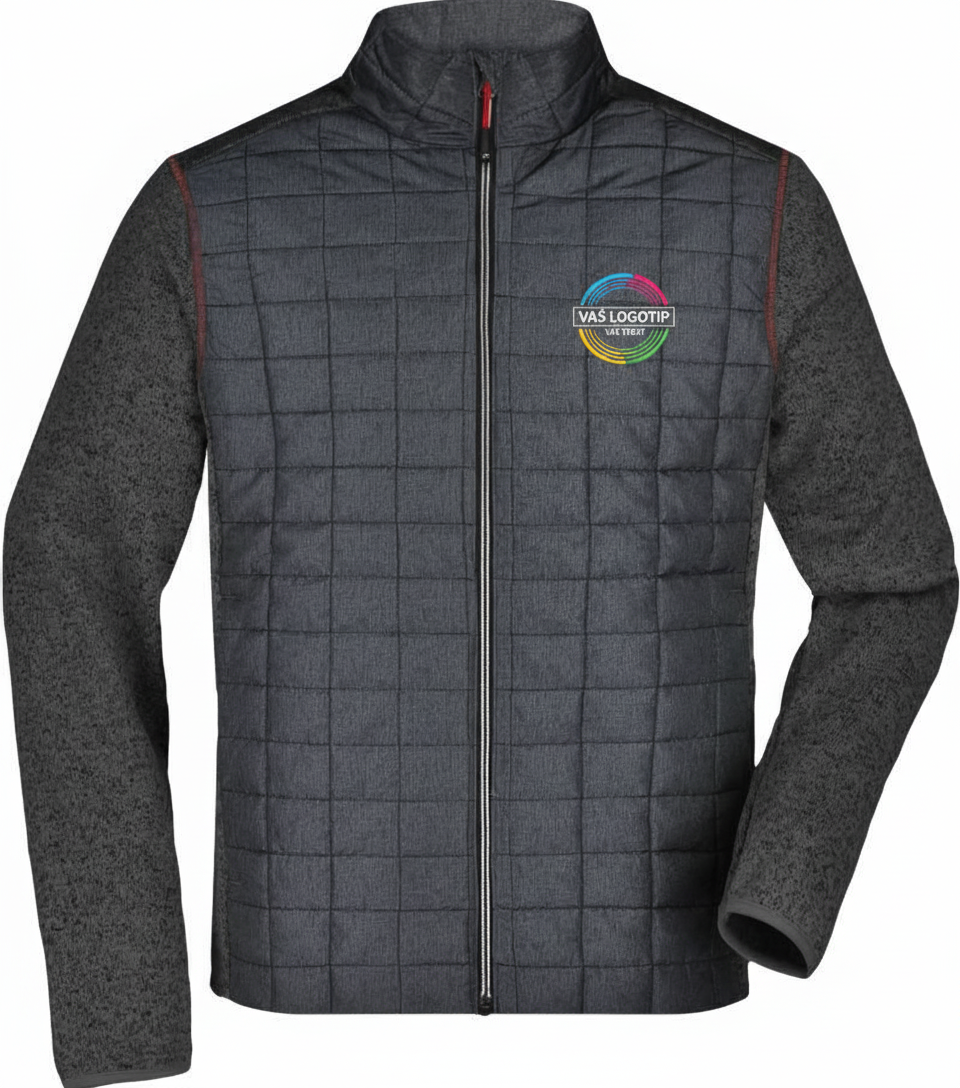 Men's hybrid jacket with custom logo from James & Nicholson, showcasing a stylish design and durable fabric.