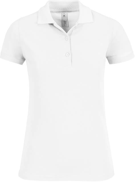 Ženska pikčasta polo majica B&C Collection Safran, bela, brezčasni dizajn, kratke rokave in polno ovratnico