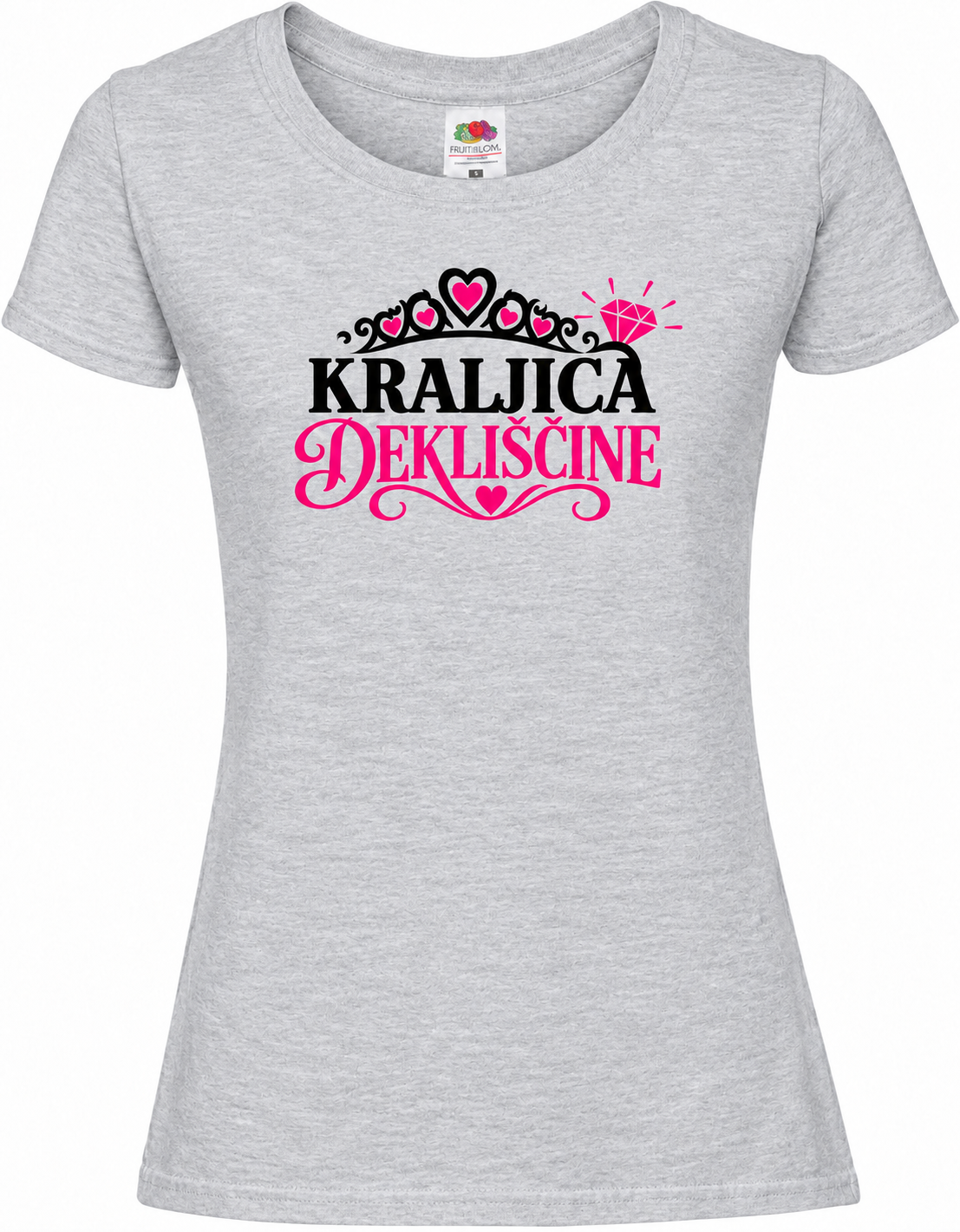 Ženska majica za dekliščino kraljica-dekliscine, melange siva premium Lady-Fit Iconic 195