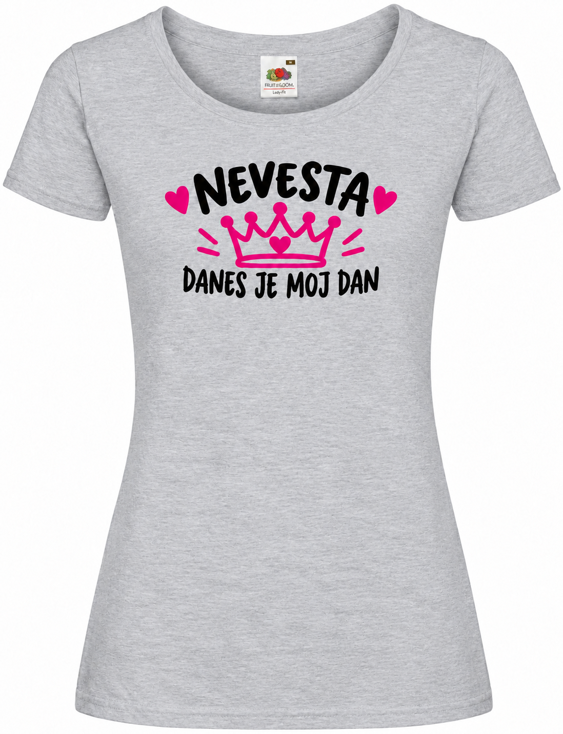 Ženska majica za dekliščino nevesta-danes-je-moj-dan, melange siva premium Lady-Fit Iconic 195
