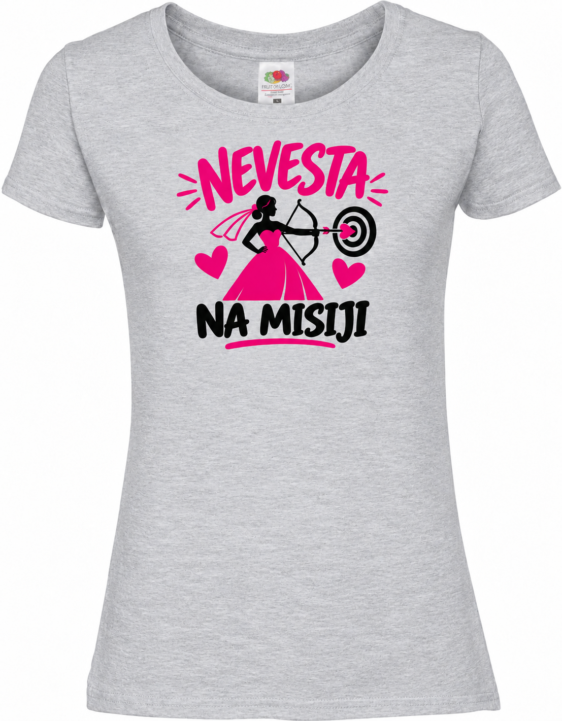 Ženska majica za dekliščino nevesta-na-misiji, melange siva premium Lady-Fit Iconic 195