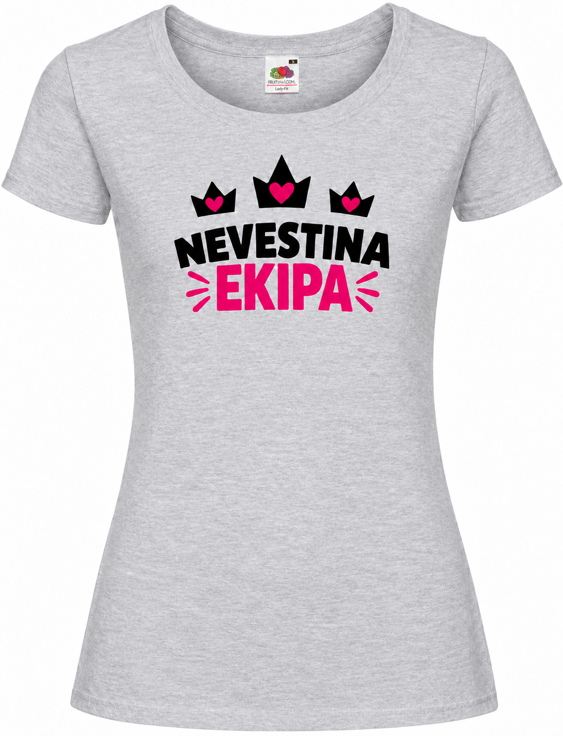 Ženska majica za dekliščino nevestina-ekipa, melange siva premium Lady-Fit Iconic 195