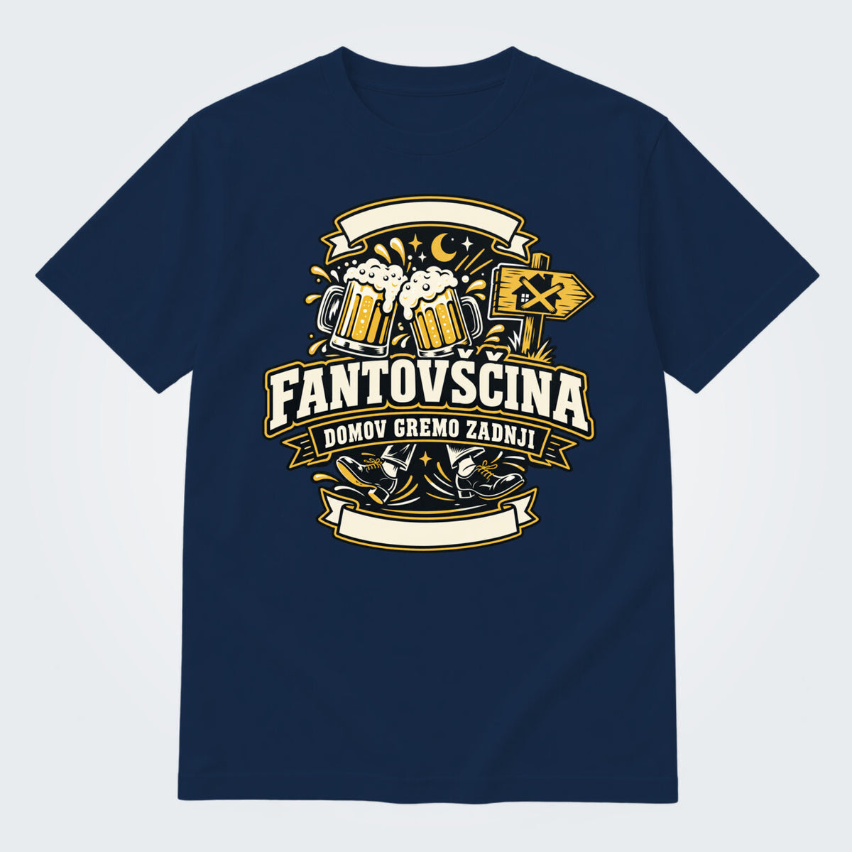 Personalizirana majica za fantovščino - Domov gremo zadnji, barva Mornarsko modra