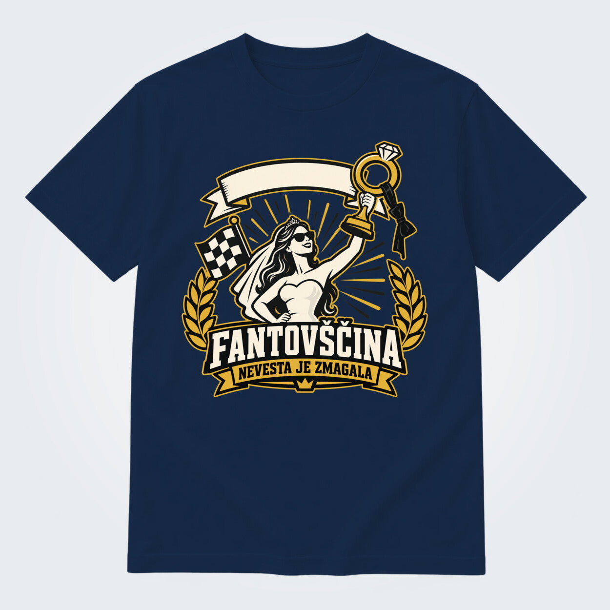 Personalizirana majica za fantovščino - Nevesta je zmagala, barva Mornarsko modra