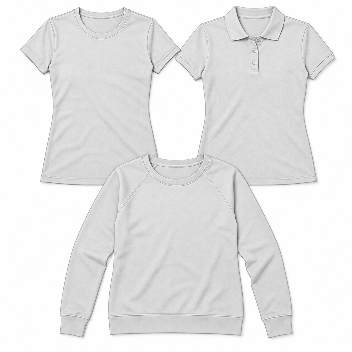 Ženski komplet oblačil oblekanadom z majico Iconic, polo majico in raglan pulover v različnih barvah, prikazan na sliki.