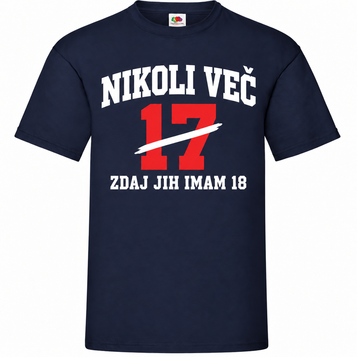 Moška majica za 18 let Nikoli več 17, Fruit of the Loom, mornarsko modra