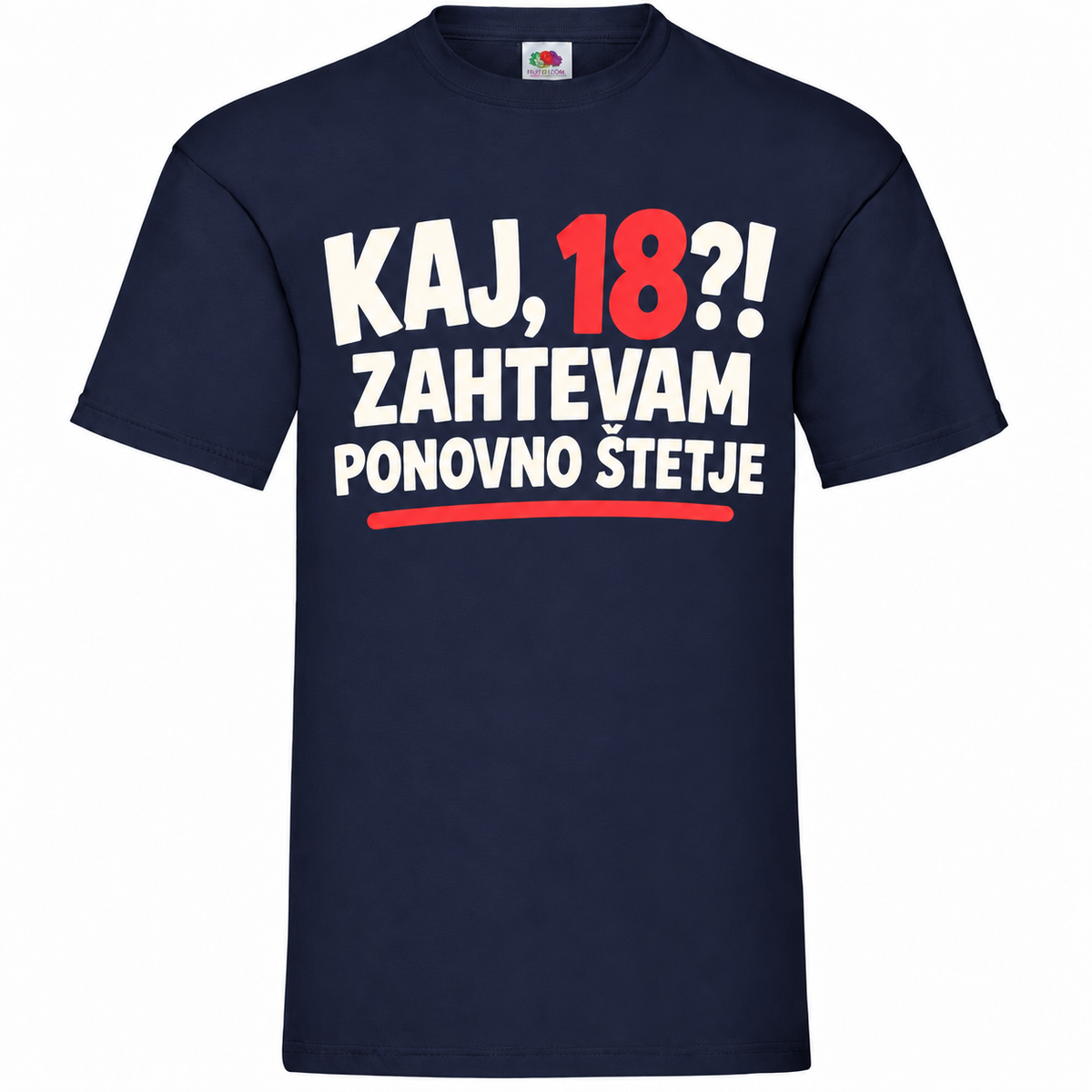 Moška majica za 18 let Zahtevam ponovno štetje, Fruit of the Loom, mornarsko modra