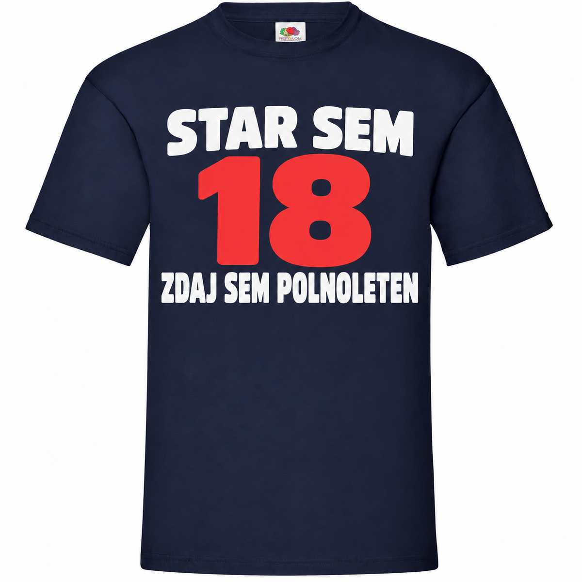 Moška majica za 18 let Star sem 18, zdaj sem polnoleten, Fruit of the Loom, mornarsko modra