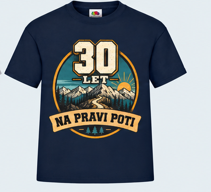 Moška majica za 30 let Na pravi poti, Fruit of the Loom, Mornarsko modra