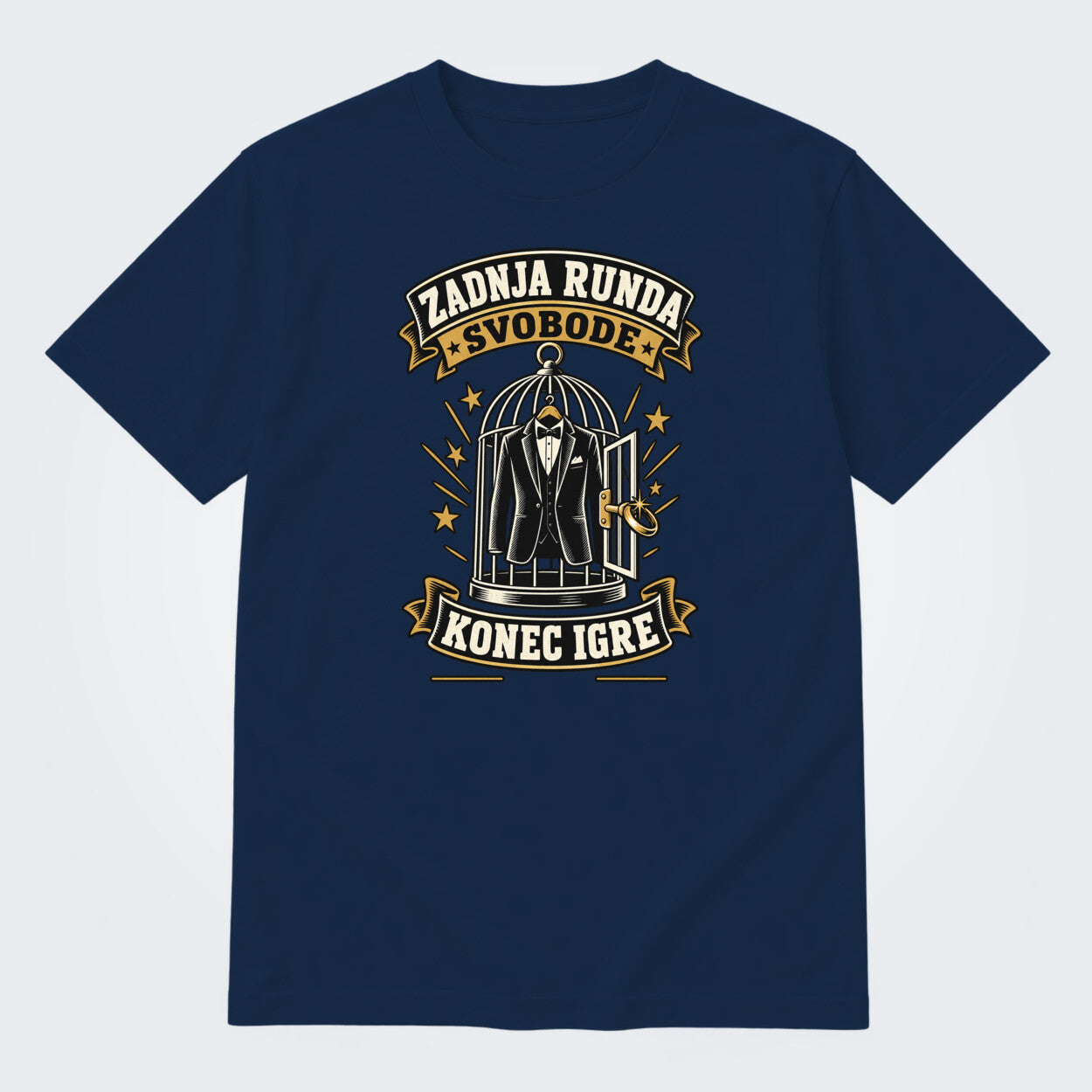 Personalizirana majica za ženina - Zadnja runda svobode, barva Mornarsko modra