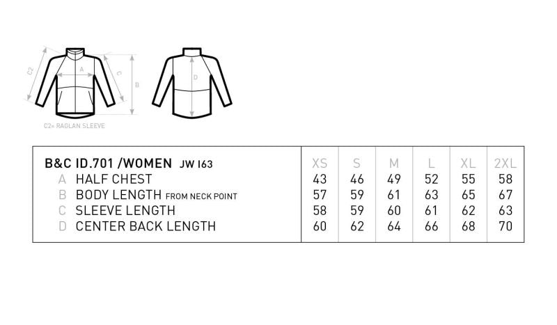 Tabela velikosti za Ženska dvoslojna softshell jakna B&C ID.701 /women