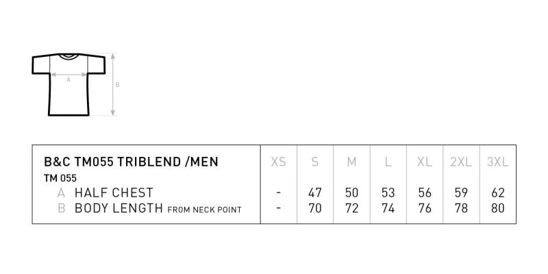 Tabela velikosti za Moška triblend majica B&C Triblend /men