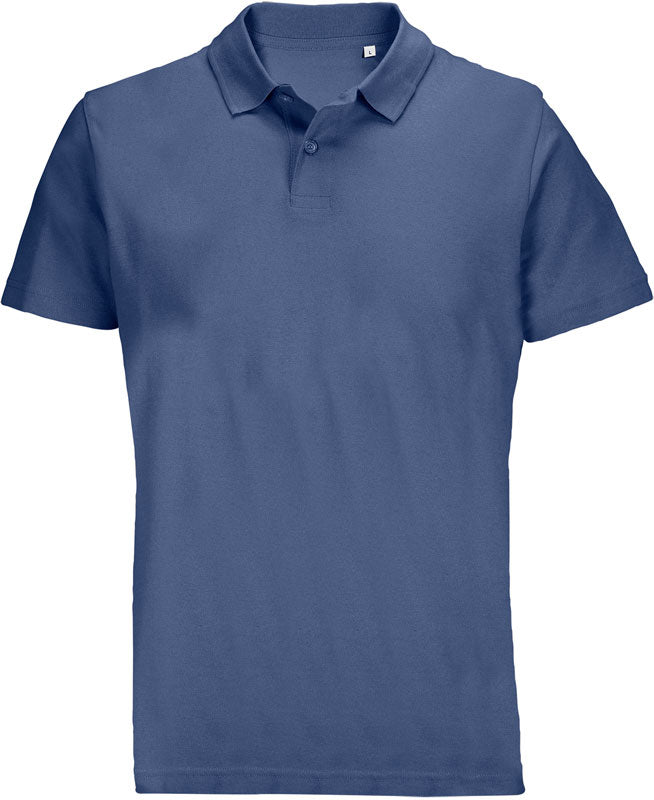 Uniseks polo majica SOL'S Pulse iz kolekcije SOL's Collection, modra s knapami in ovratnikom, prikazana na sliki.