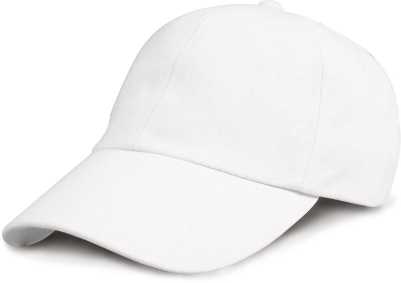 Result Headwear 6-panel low-profile cap in black with curved brim and adjustable strap, front view showing embroidered logo.