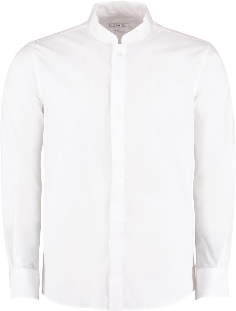 Unisex poplin shirt Mao collar dolgi rokav Kustom Kit – Bela