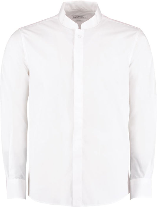 Unisex poplin shirt Mao collar dolgi rokav Kustom Kit – Bela