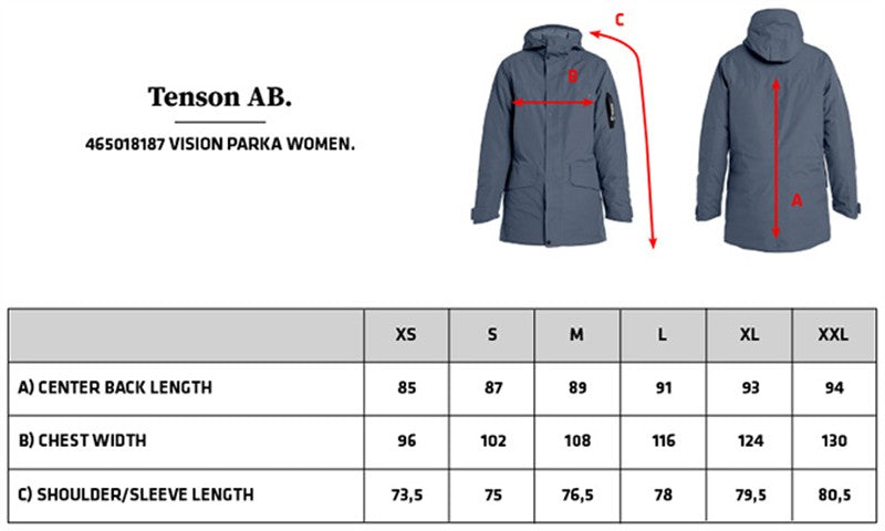 Tabela velikosti za Ženska podložena parka Tenson Vision Parka Women