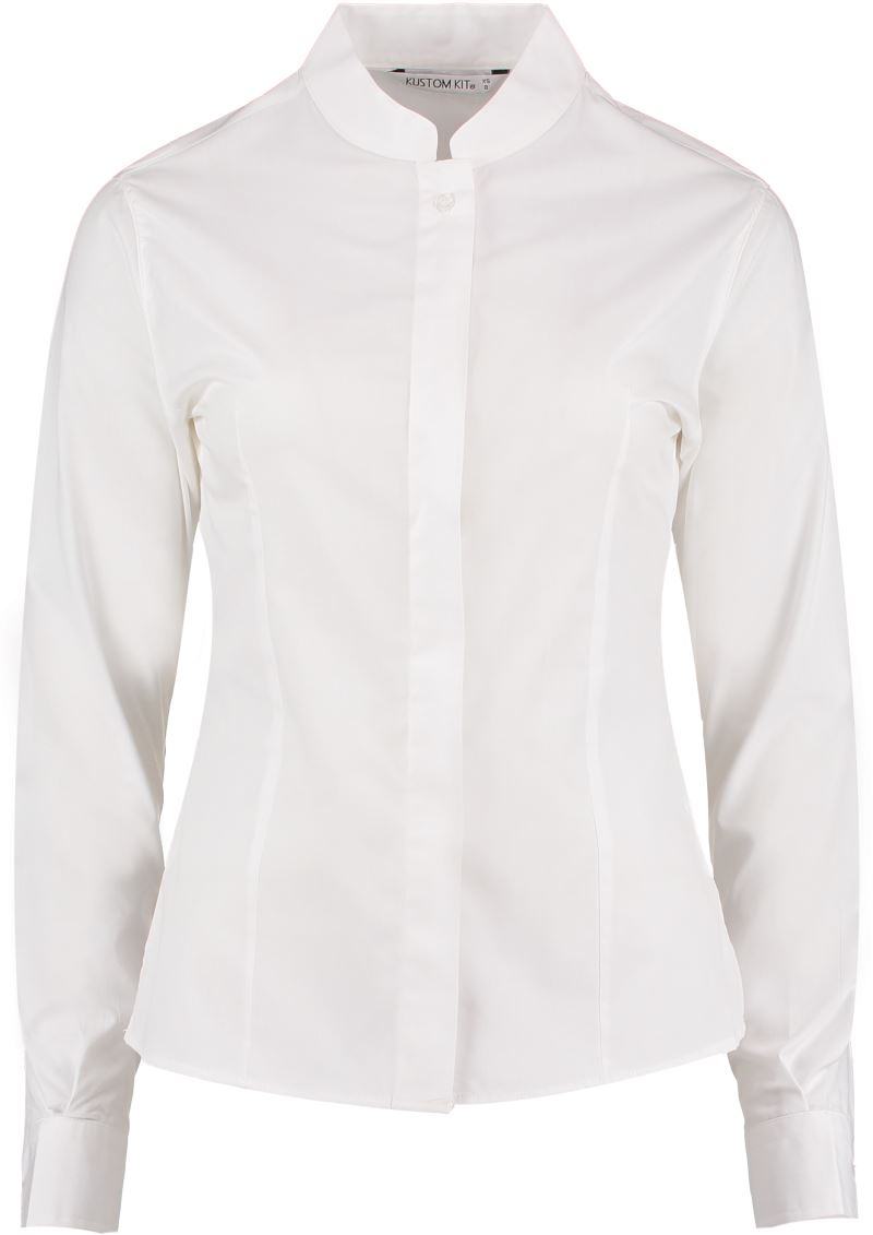Unisex poplin blouse a Mao collar dolgi rokav Kustom Kit – Bela