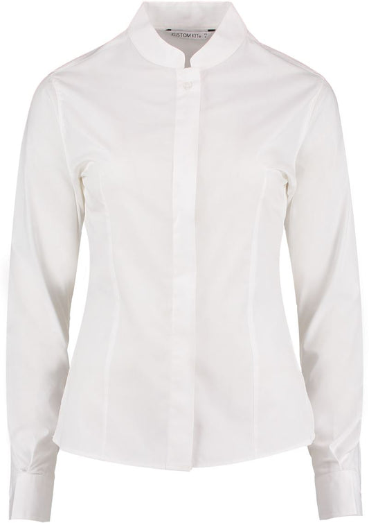 Unisex poplin blouse a Mao collar dolgi rokav Kustom Kit – Bela