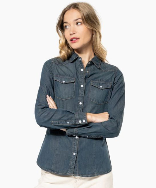Ženska denim srajca z dolgimi rokavi Kariban K518