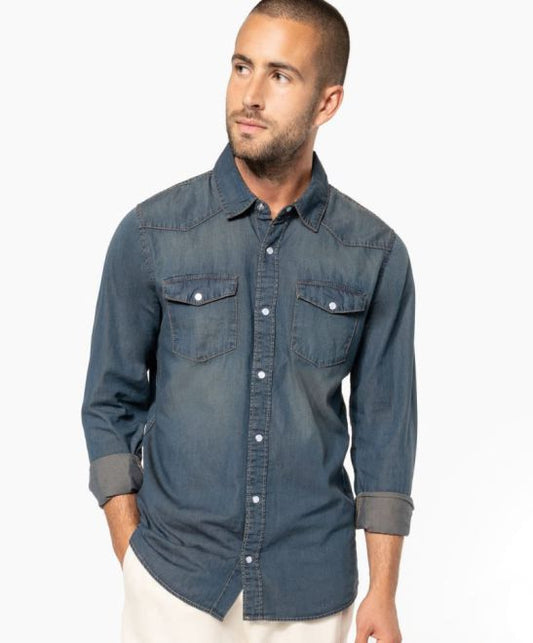 Moška denim srajca z dolgimi rokavi Kariban K519