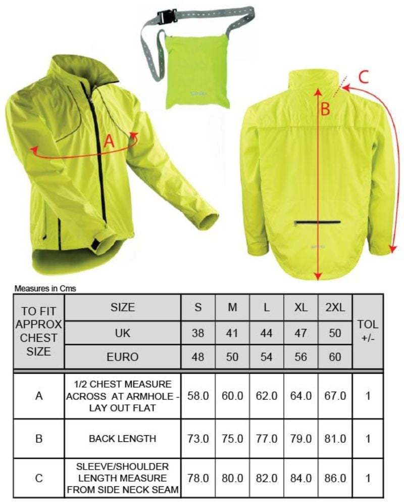 Tabela velikosti za Uniseks kolesarska jakna Spiro Trail & Track S185X
