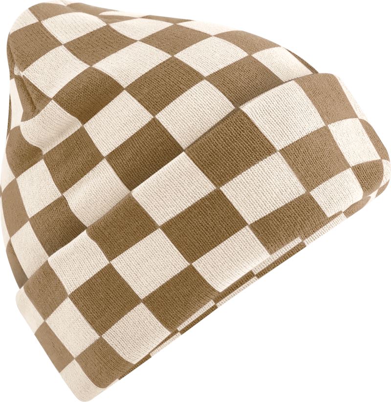 Unisex knitted Hat "Checkerboard" Beechfield – biscuit/almond
