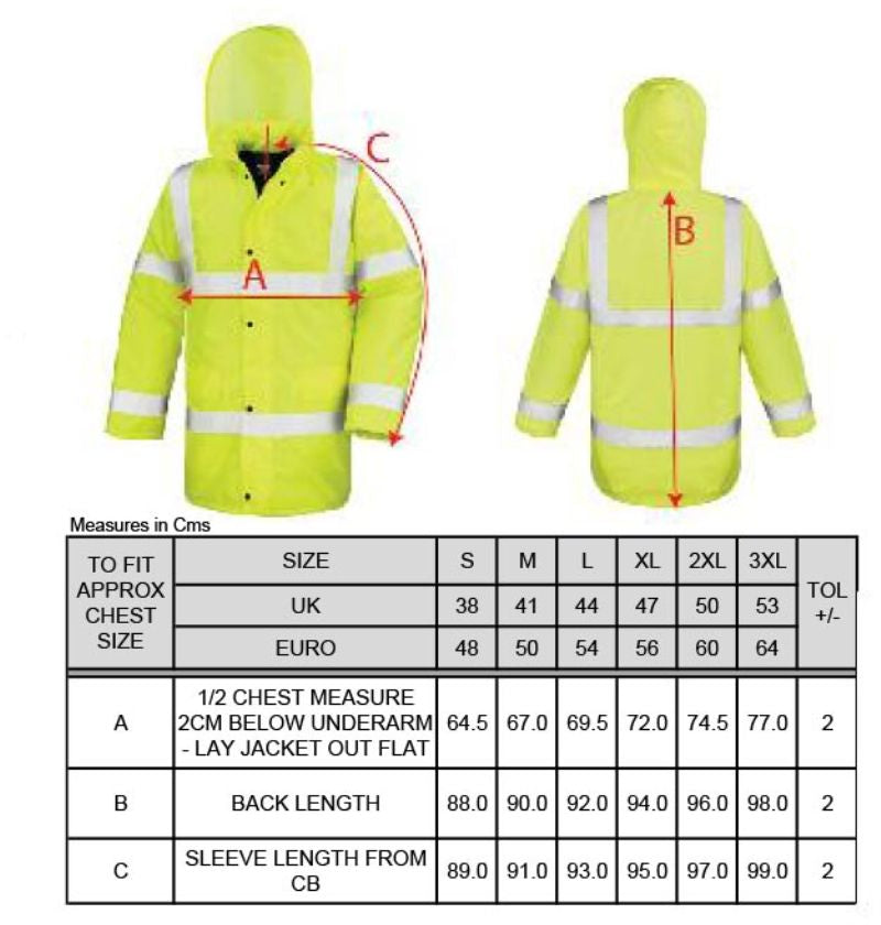 Tabela velikosti za Uniseks odsevna parka Result Core R218X
