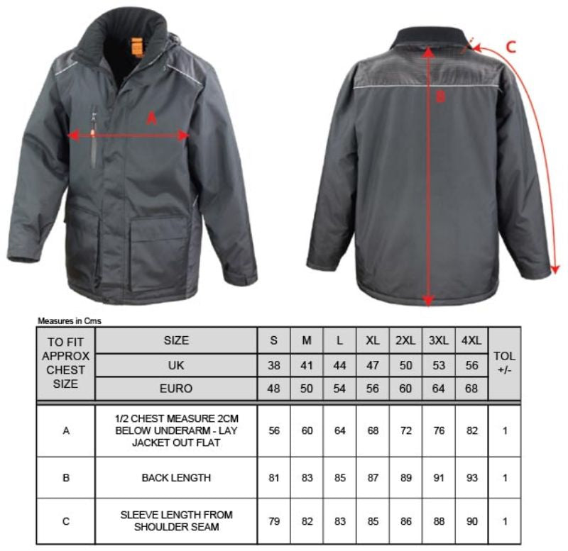 Moška delovna jakna Result Work-Guard R305X, trpežna in udobna, prikazana v barvni karti s številkami modela.