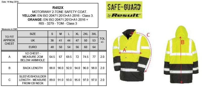 Tabela velikosti za Uniseks odsevna parka Result R452X