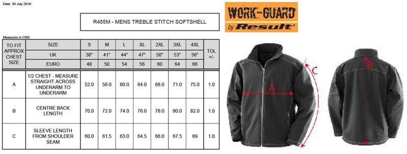 Tabela velikosti za Troslojna delovna softshell jakna Result Work-Guard R455X
