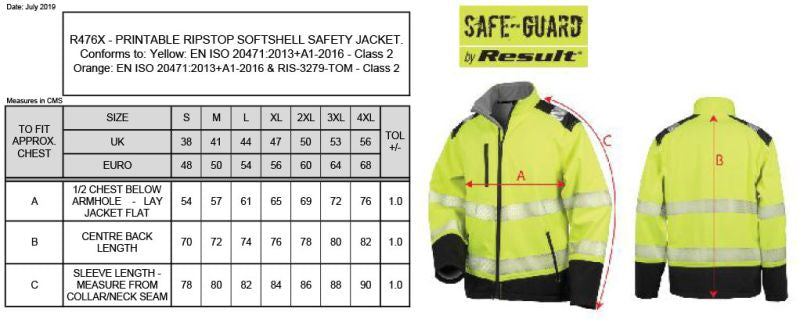 Tabela velikosti za Moška odsevna softshell jakna Result R476X