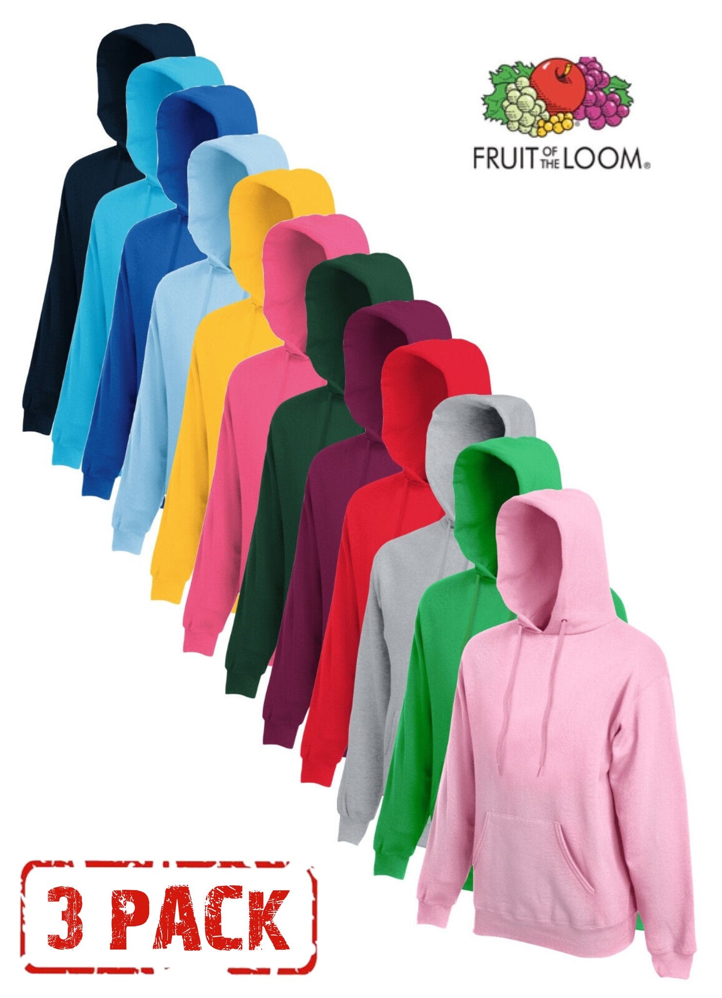 Set treh moških Fruit Of The Loom klasičnih kapucarjev, udobni in primerni za vsakdanjo uporabo, na sliki.