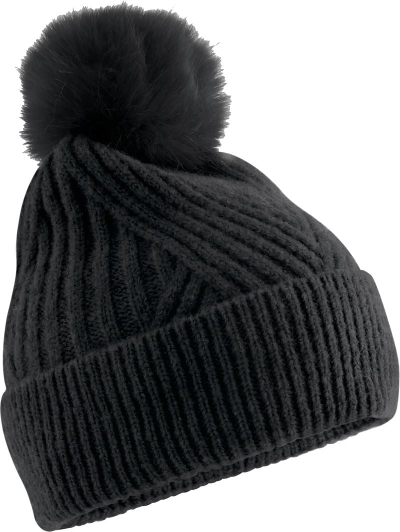 Unisex knitted Hat Pompon "Snow Luxe" Beechfield – Črna