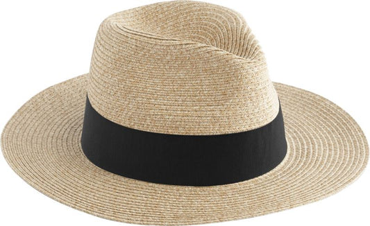 Unisex straw Fedora Beechfield – natural/black