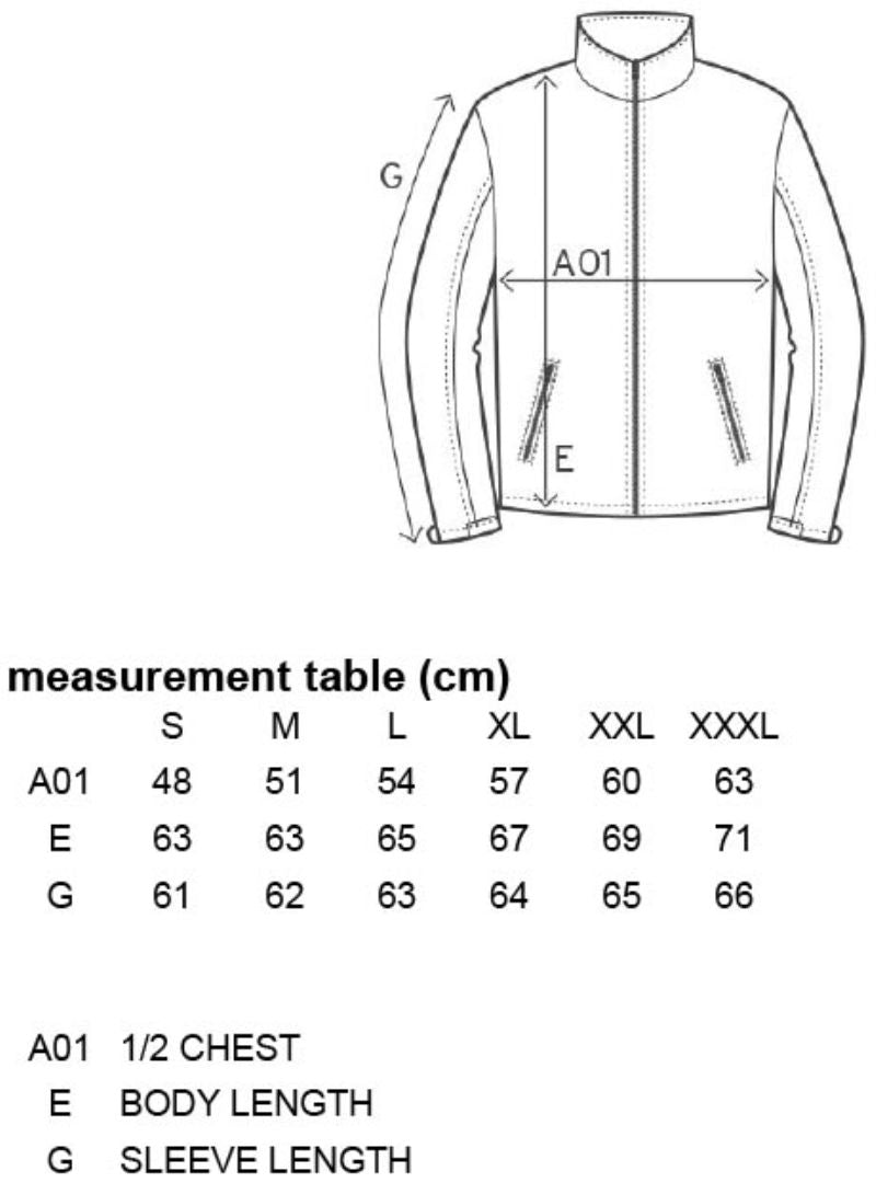 Ženska troslojna softshell jakna Promodoro 7821, prikazana na tabeli velikosti.