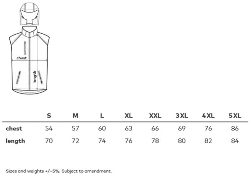 Moški podloženi brezrokavnik Promodoro 7840, prikazan na diagramu z različnimi barvnimi odtisi in razporeditvijo.