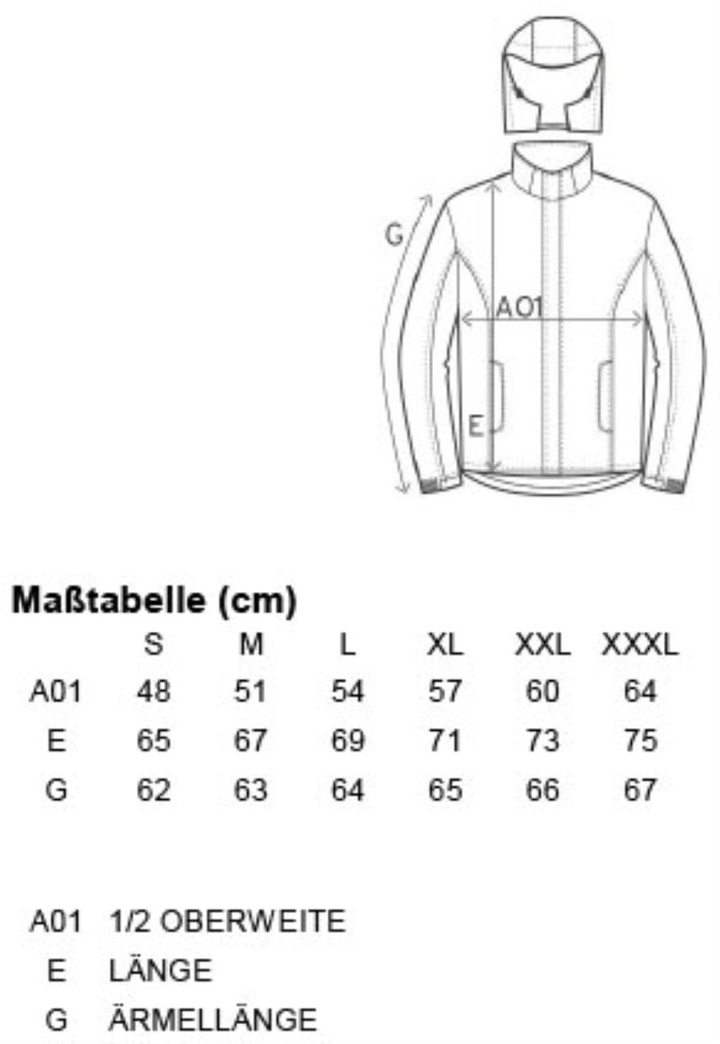 Ženska troslojna softshell jakna s kapuco Promodoro, prikazana na tabeli velikosti, v nevtralni barvi